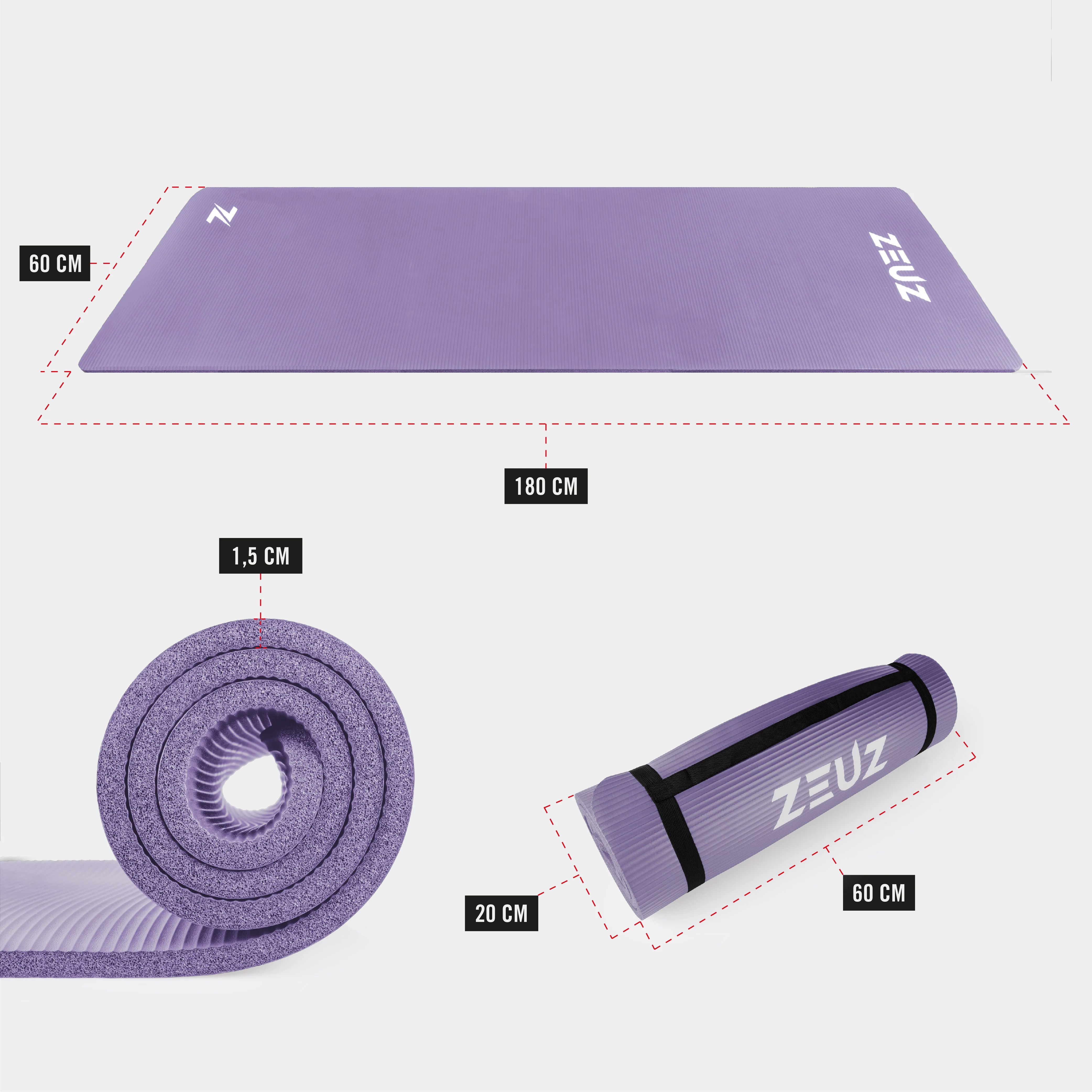 ZEUZ Yoga, Fitness, Sport Mat 180 x 60 x 1,5 CM - Incl. Draagtas - Image 12