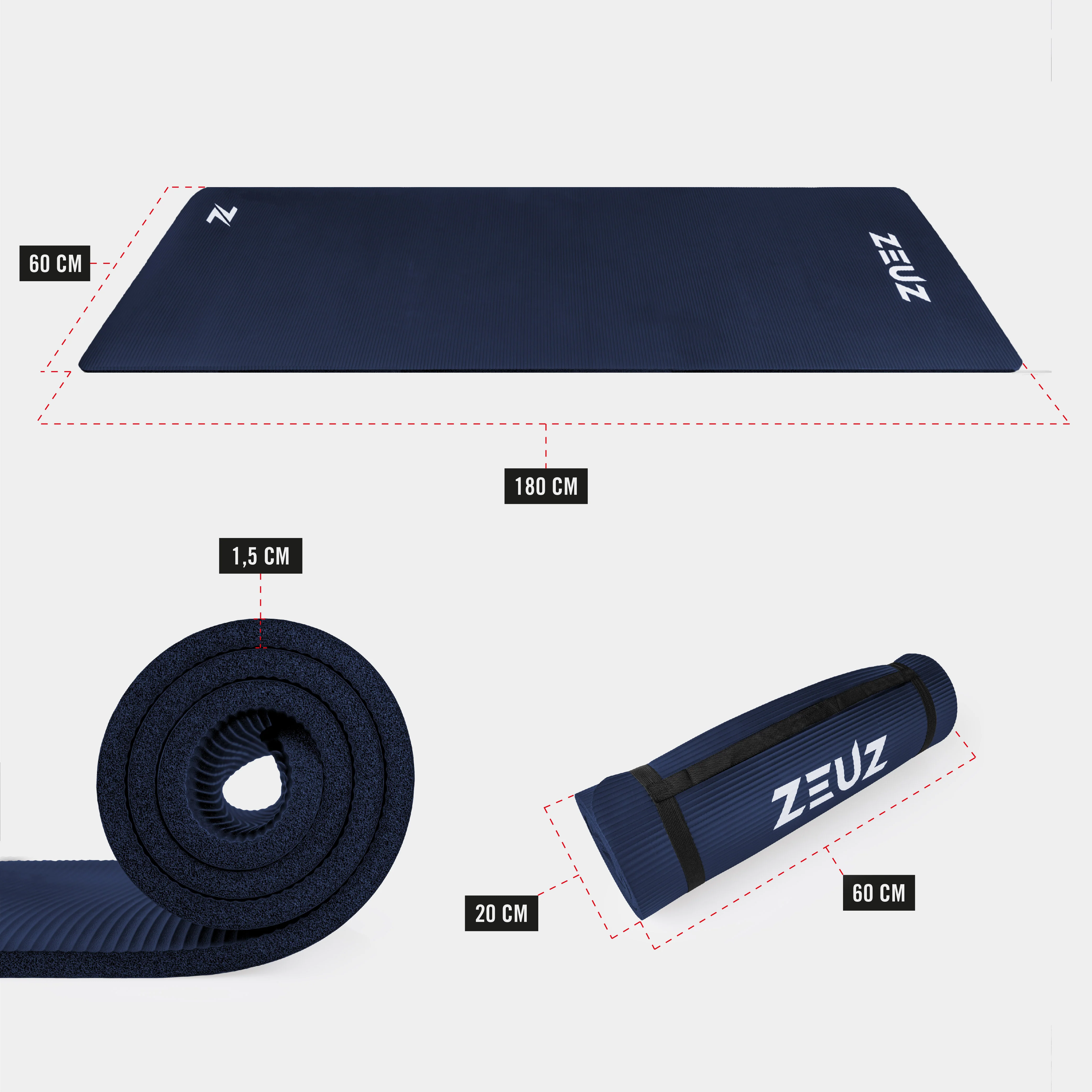 ZEUZ Yoga, Fitness, Sport Mat 180 x 60 x 1,5 CM - Incl. Draagtas - Image 28